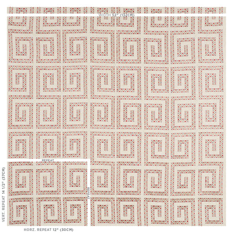 Schumacher Prado Embroidery Red Fabric - Eade's Wallpaper