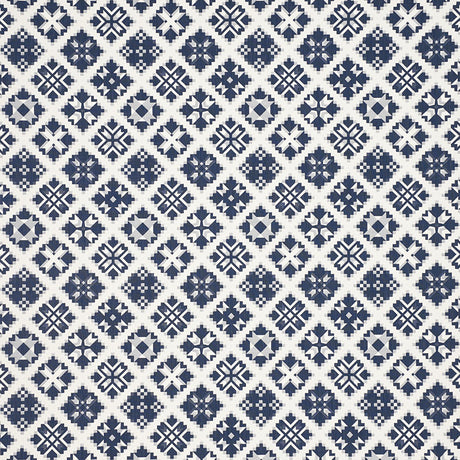 Schumacher Tristan Patchwork Indigo Fabric - Eade's Wallpaper