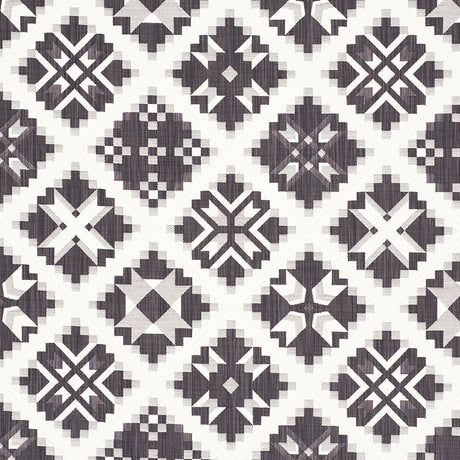 Schumacher Tristan Patchwork Charcoal Fabric - Eade's Wallpaper