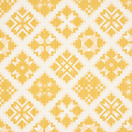 Schumacher Tristan Patchwork Yellow Fabric - Eade's Wallpaper