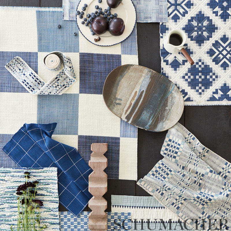 Schumacher Marietta Indigo Fabric - Eade's Wallpaper