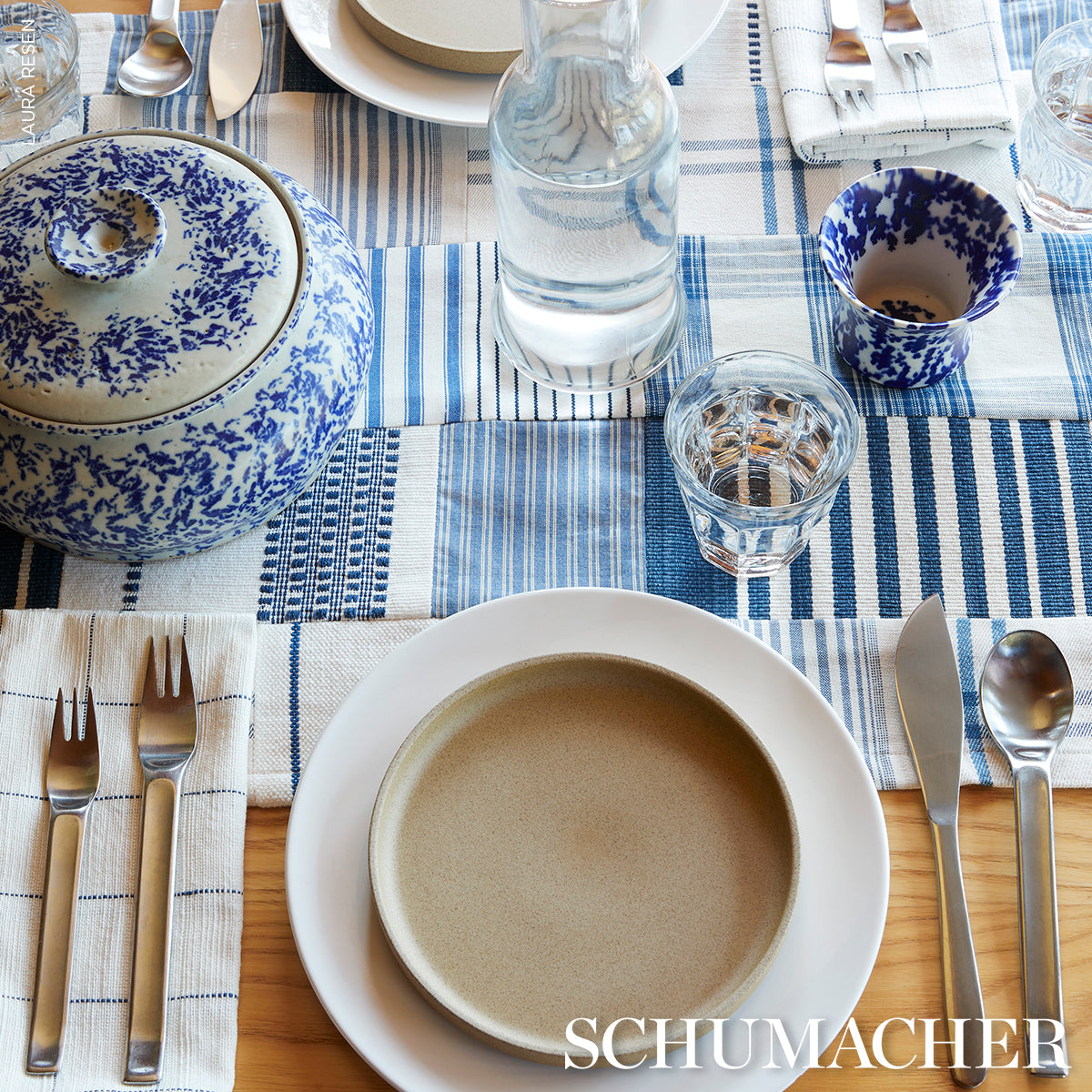 Schumacher Marietta Navy Fabric - Eade's Wallpaper