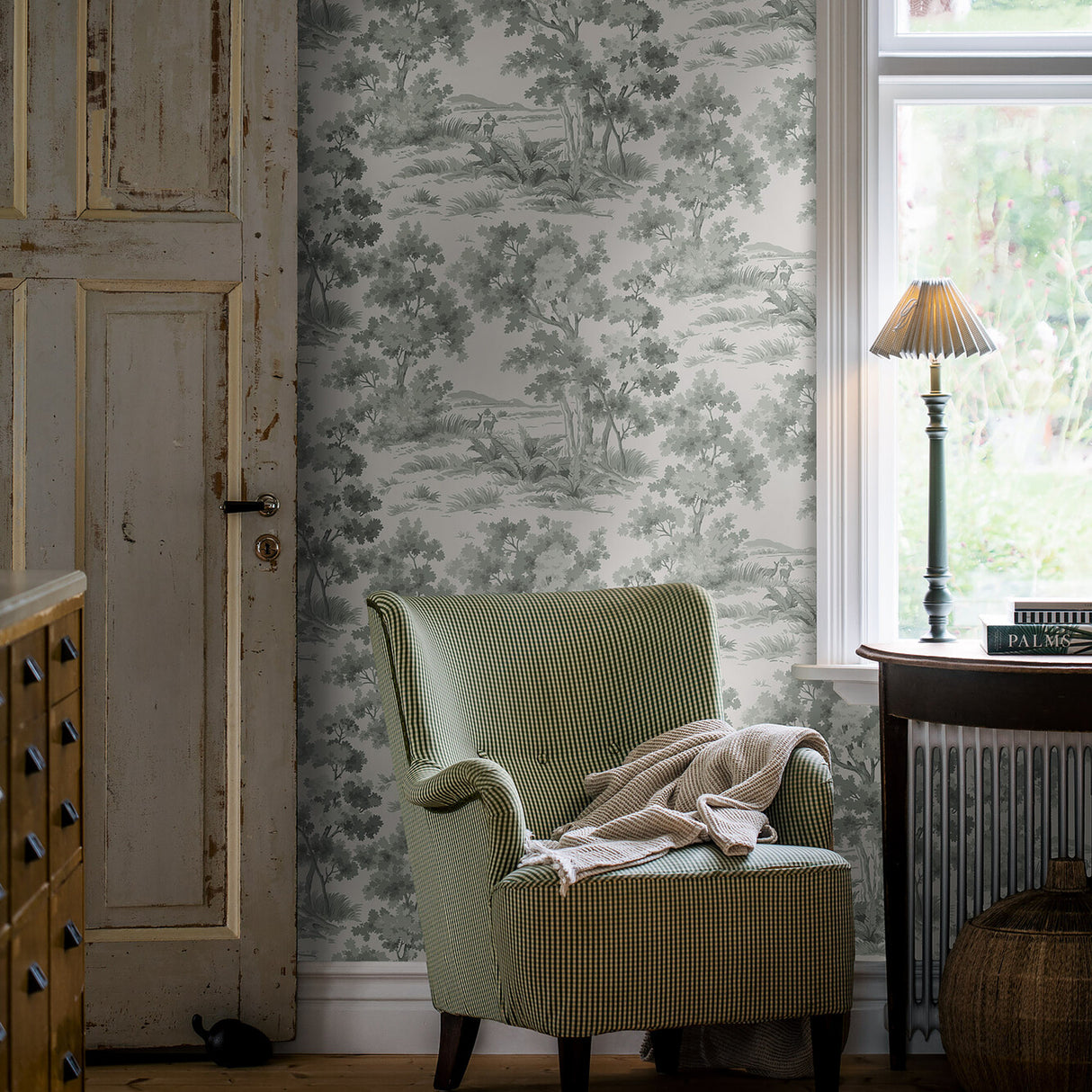 Schumacher 7678 COUNTRYSIDE MORNING in GREEN Wallpaper - A C