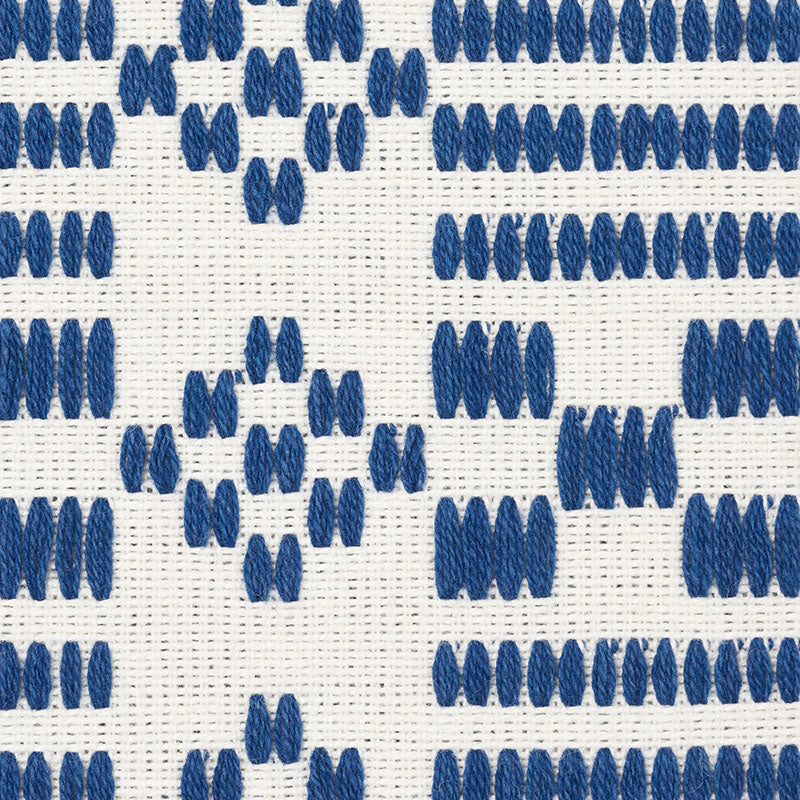 Schumacher Wilson Embroidery Indigo Fabric - Eade's Wallpaper