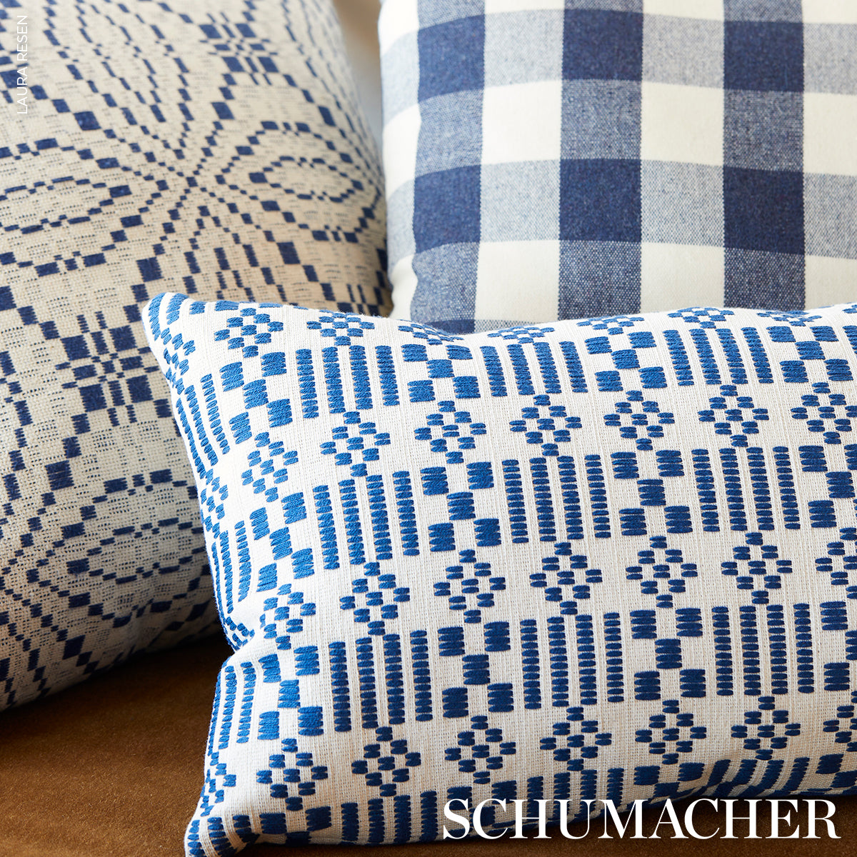 Schumacher Wilson Embroidery Indigo Fabric - Eade's Wallpaper