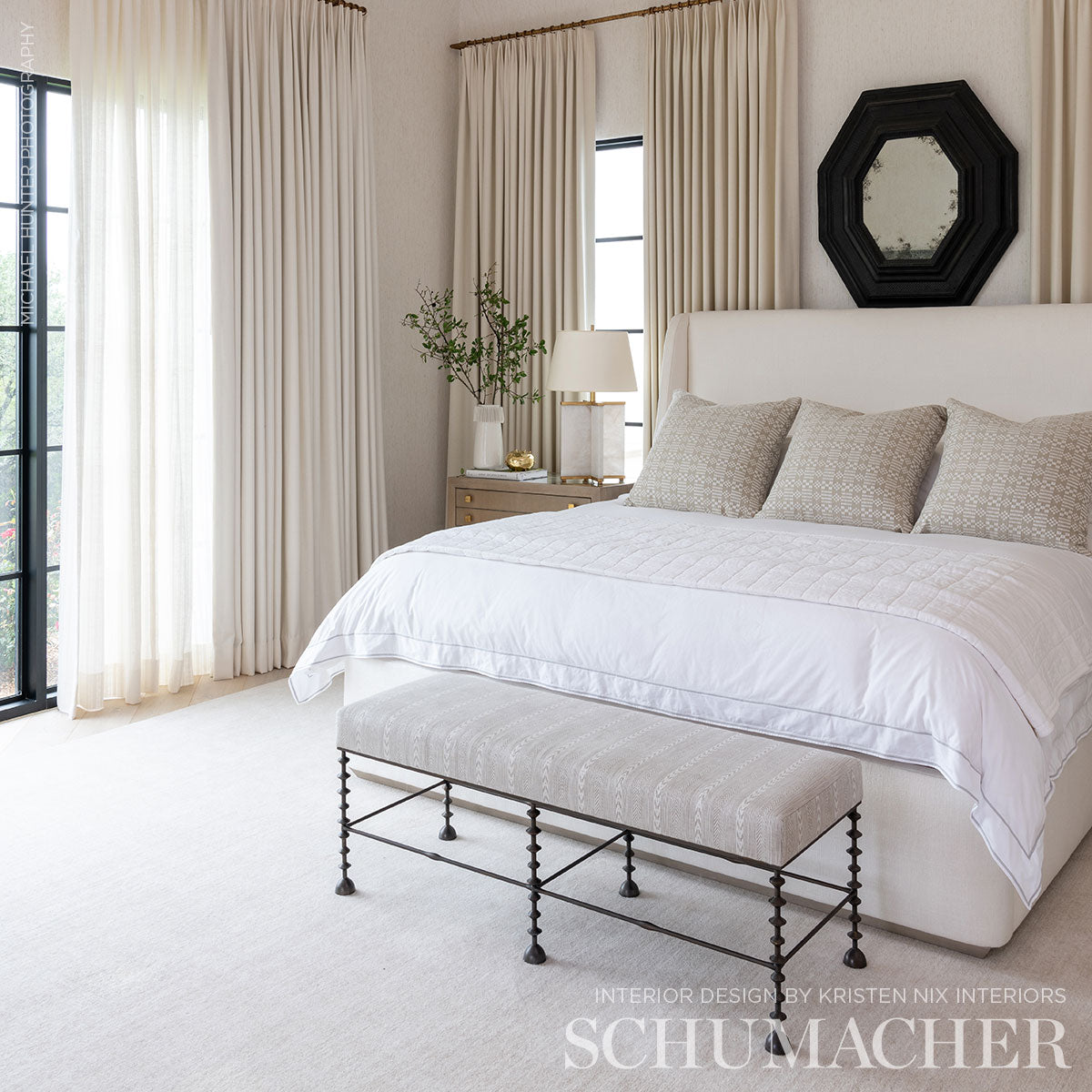 Schumacher Wilson Embroidery Sand Fabric - Eade's Wallpaper