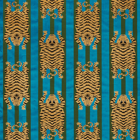 Schumacher Jokhang Tiger Velvet Peacock & Olive Fabric