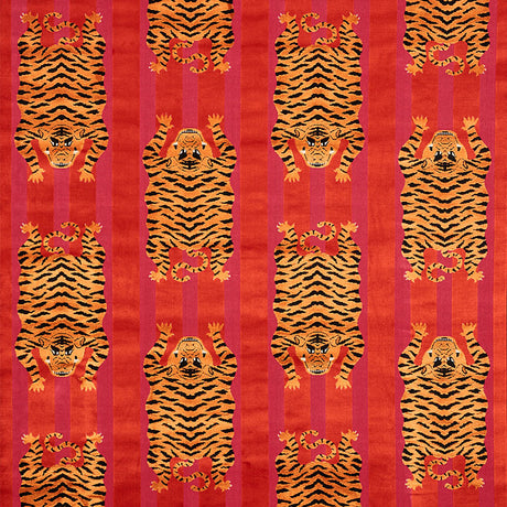 Schumacher Jokhang Tiger Velvet Red & Pink Fabric