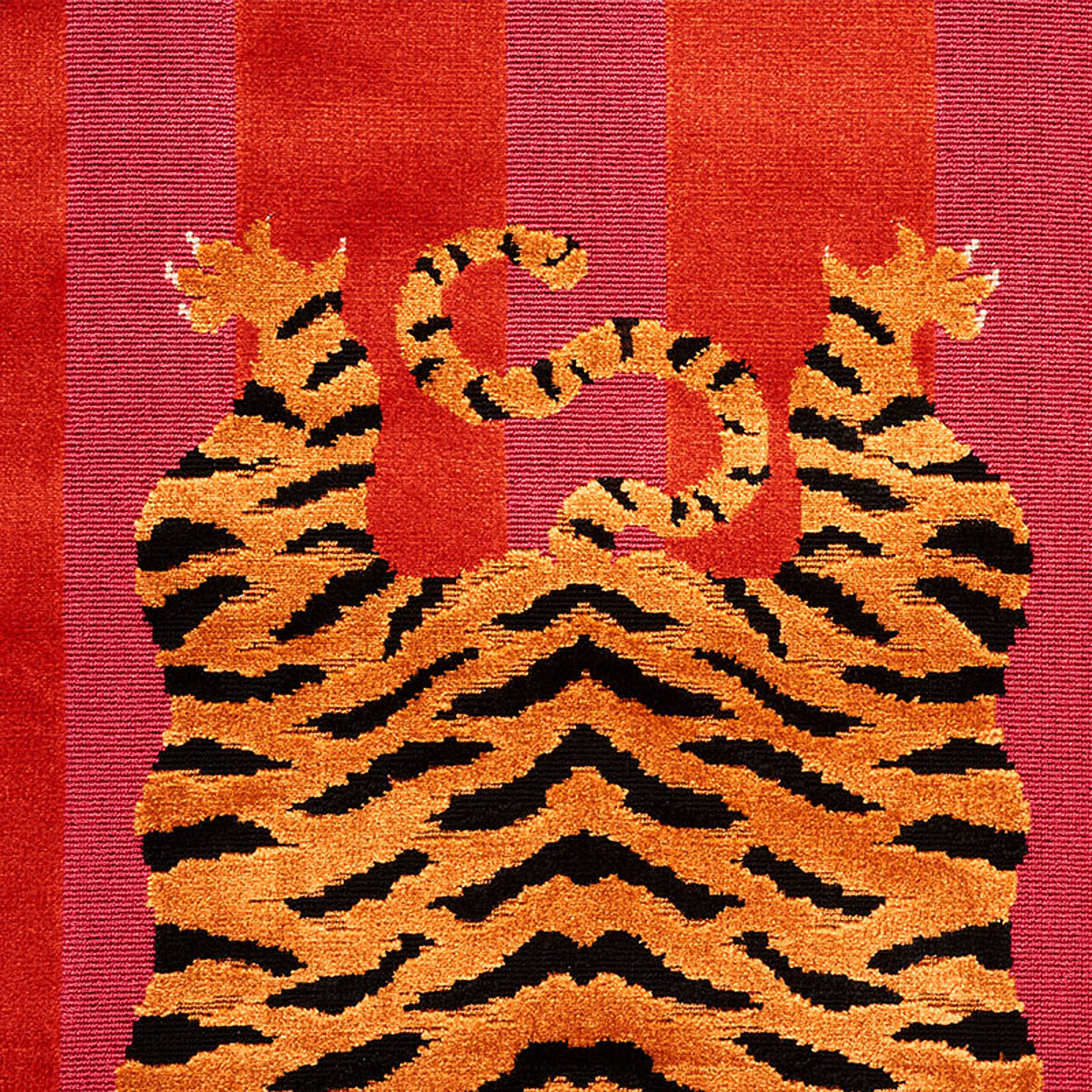 Schumacher Jokhang Tiger Velvet Red & Pink Fabric