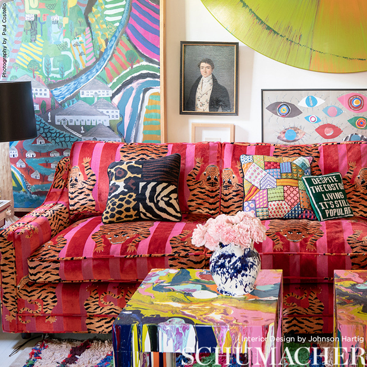 Schumacher Jokhang Tiger Velvet Red & Pink Fabric