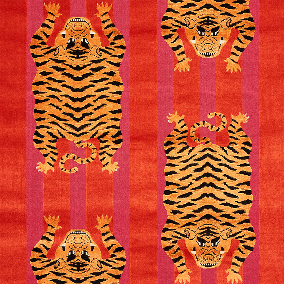 Schumacher Jokhang Tiger Velvet Red & Pink Fabric