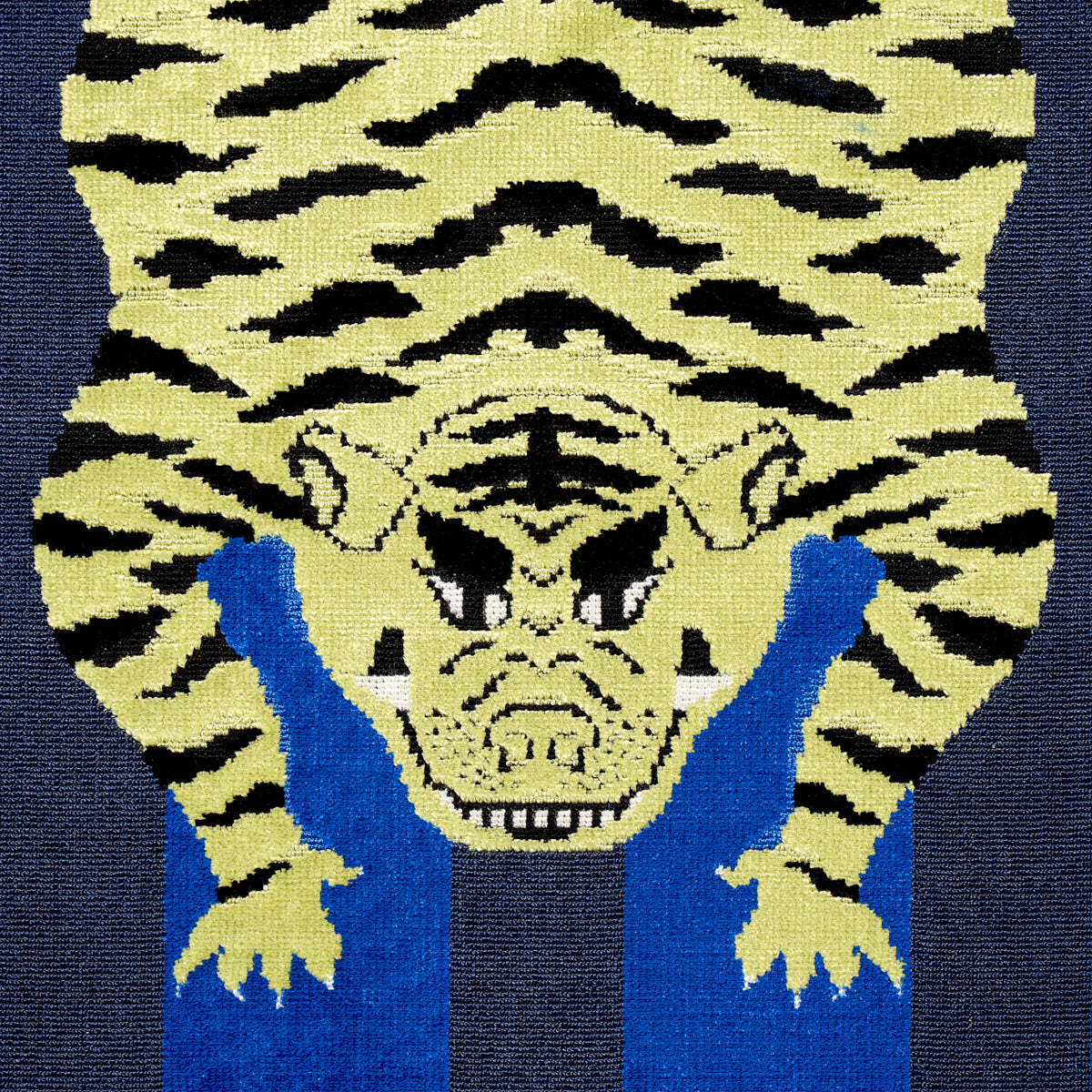 Schumacher Jokhang Tiger Velvet Blue Fabric
