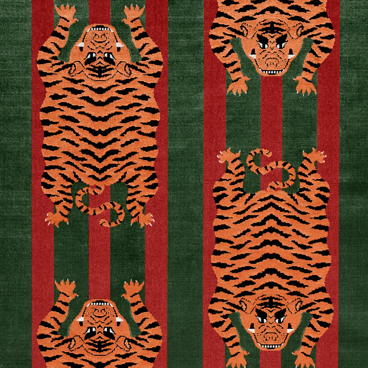 Schumacher Jokhang Tiger Velvet Red & Green Fabric