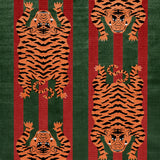 Schumacher Jokhang Tiger Velvet Red & Green Fabric