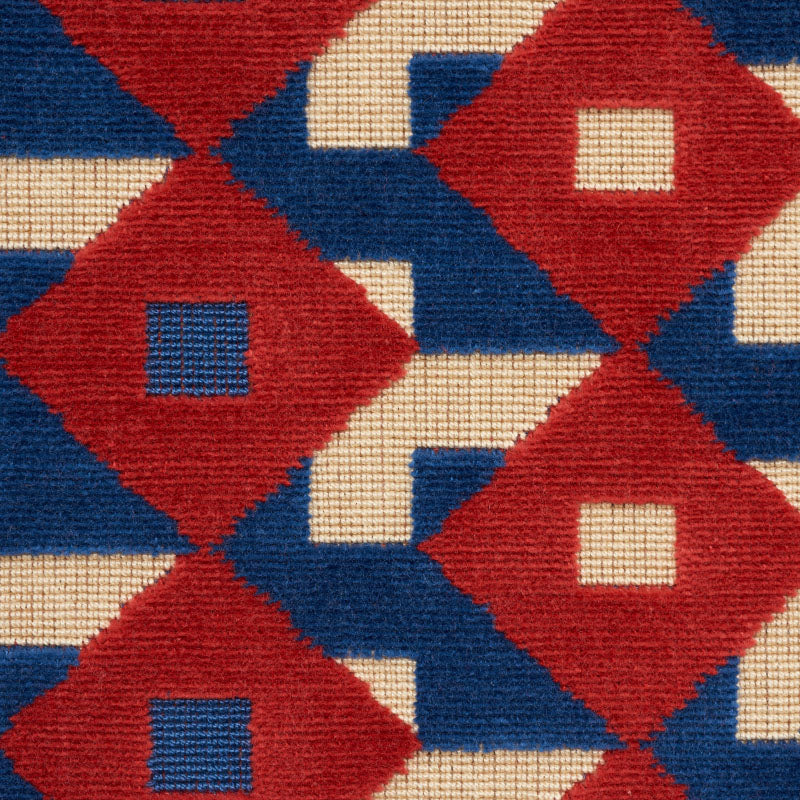 Schumacher Dazzle Ship Velvet Blue & Red Fabric