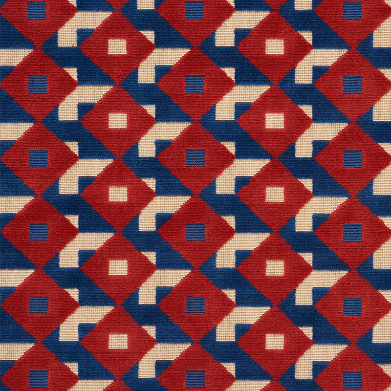 Schumacher Dazzle Ship Velvet Blue & Red Fabric