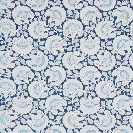 Schumacher Jackie Appliqué Embroidery Blue Fabric