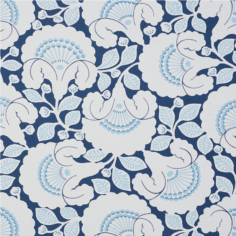 Schumacher Jackie Appliqué Embroidery Blue Fabric