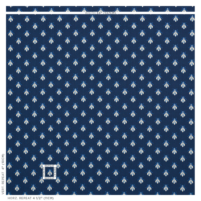 Schumacher Bee Épinglé Blue Fabric