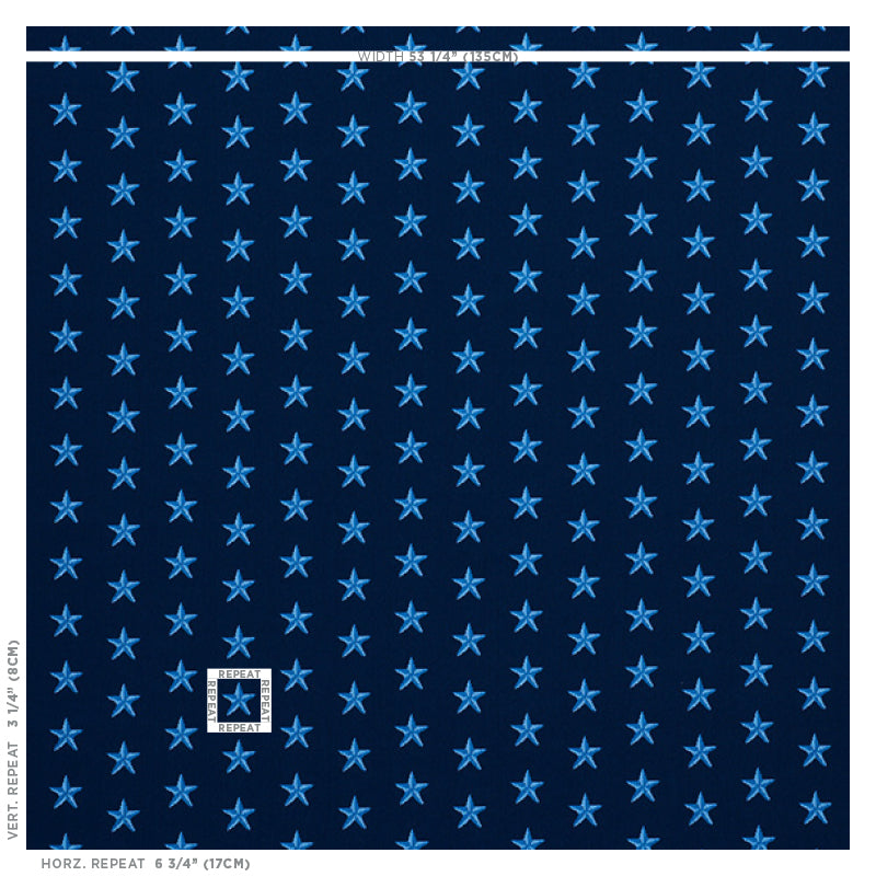 Schumacher Star Épinglé Blue Fabric - Eade's Wallpaper