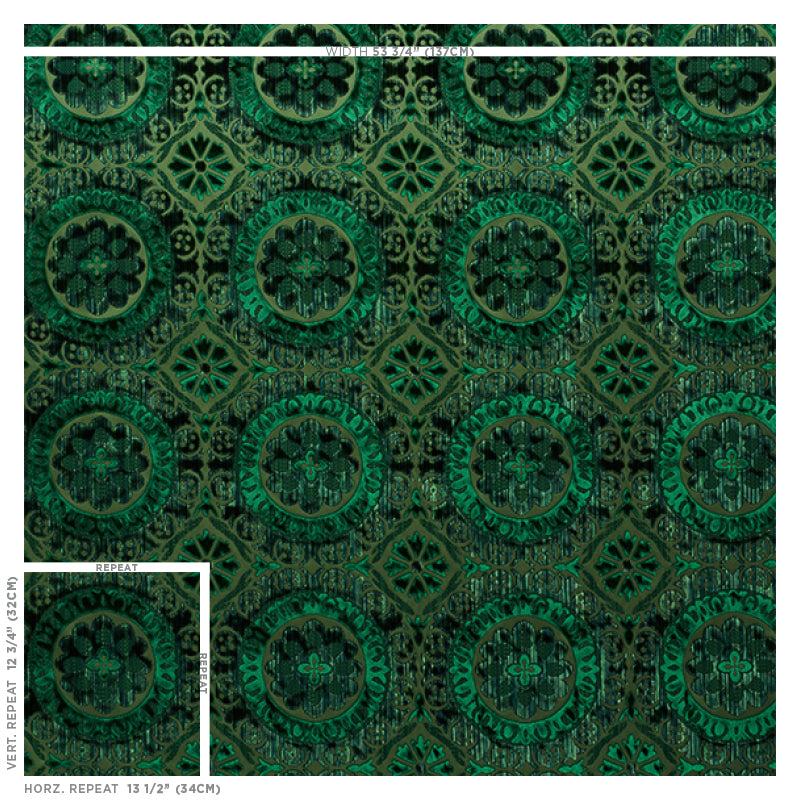 Schumacher Suzani Strie Velvet Emerald Fabric - Eade's Wallpaper