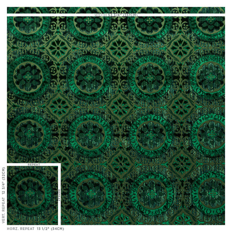 Schumacher Suzani Strie Velvet Emerald Fabric - Eade's Wallpaper