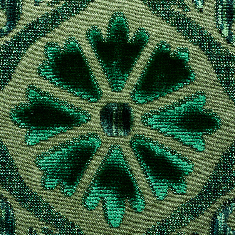 Schumacher Suzani Strie Velvet Emerald Fabric - Eade's Wallpaper