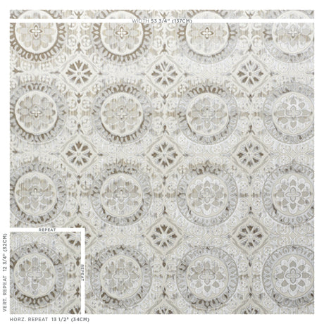 Schumacher Suzani Strie Velvet Pearl Fabric - Eade's Wallpaper