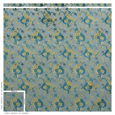 Schumacher Jennie Velvet Peacock & Celadon Fabric