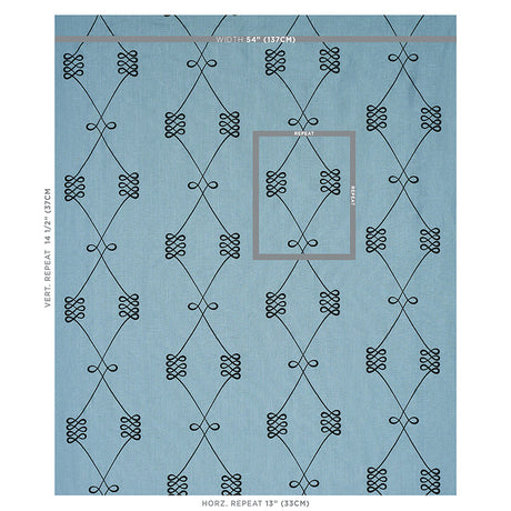 Schumacher Nicolette Embroidery Dusty Blue Fabric - Eade's Wallpaper