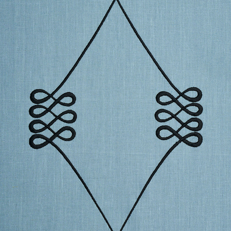 Schumacher Nicolette Embroidery Dusty Blue Fabric - Eade's Wallpaper