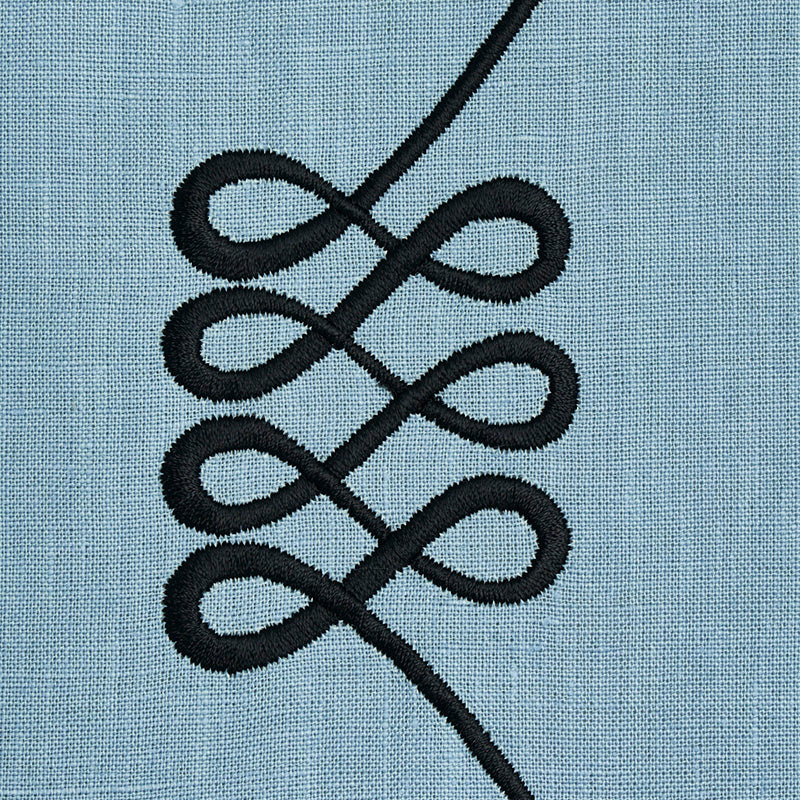 Schumacher Nicolette Embroidery Dusty Blue Fabric - Eade's Wallpaper