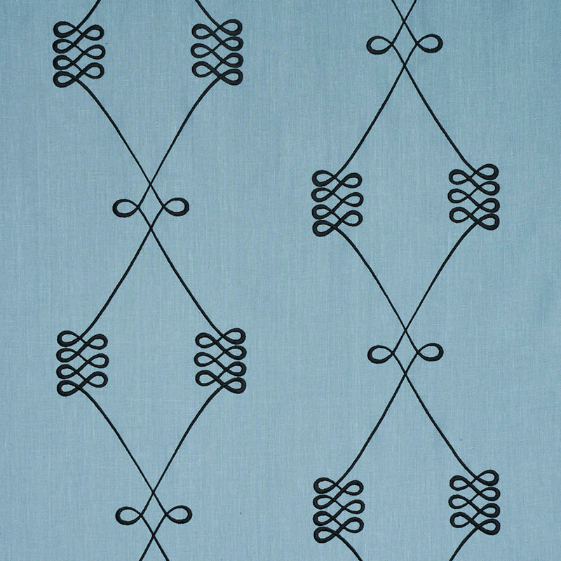 Schumacher Nicolette Embroidery Dusty Blue Fabric - Eade's Wallpaper