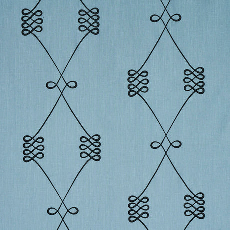 Schumacher Nicolette Embroidery Dusty Blue Fabric - Eade's Wallpaper