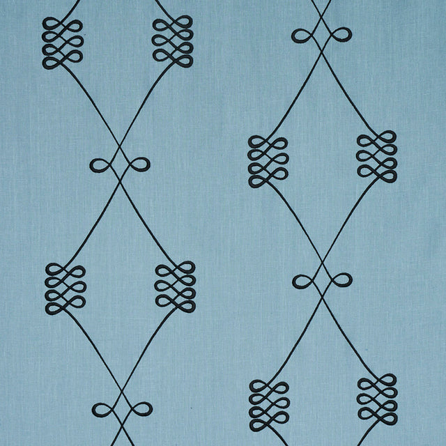 Schumacher Nicolette Embroidery Dusty Blue Fabric - Eade's Wallpaper