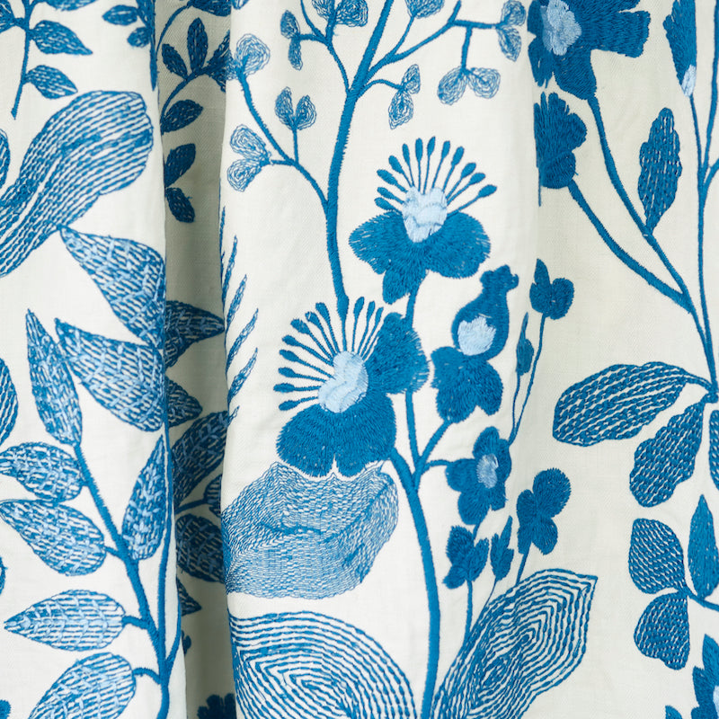 Schumacher Emaline Embroidery Blue Fabric