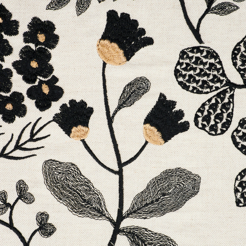 Schumacher Emaline Embroidery Black Fabric