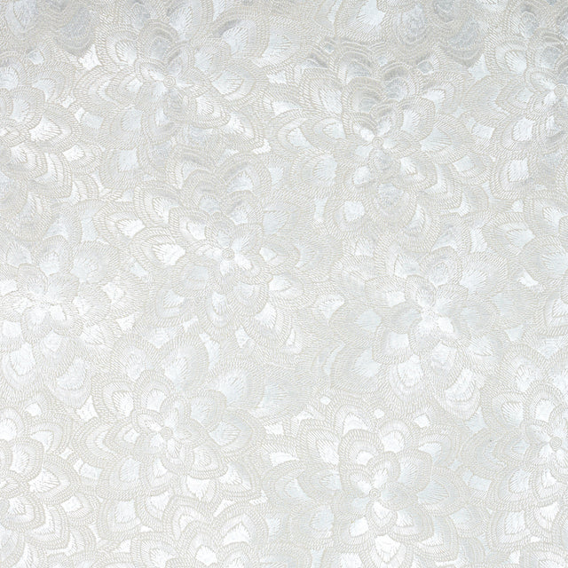 Schumacher Lotus Embroidery Pearl Fabric - Eade's Wallpaper