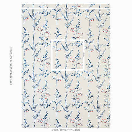 Schumacher Cynthia Embroidered Print Blue Fabric