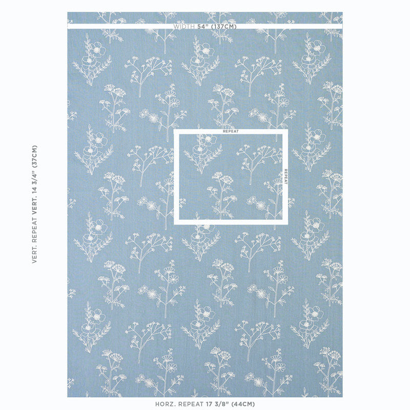 Schumacher Lisbeth Embroidery Blue Fabric - Eade's Wallpaper