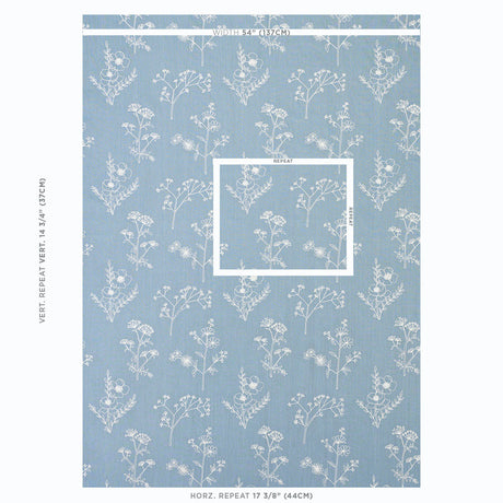 Schumacher Lisbeth Embroidery Blue Fabric - Eade's Wallpaper