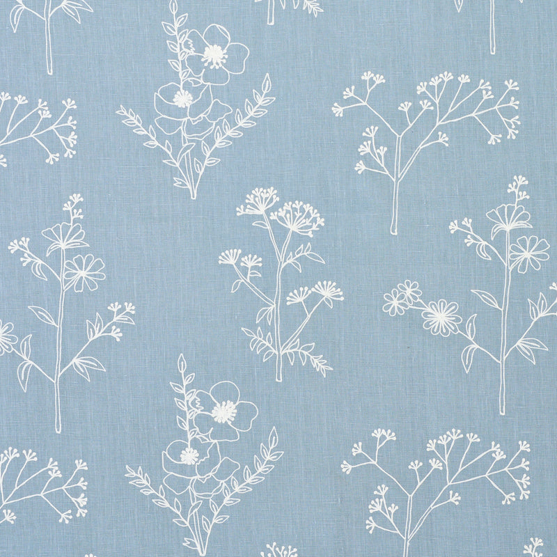 Schumacher Lisbeth Embroidery Blue Fabric - Eade's Wallpaper
