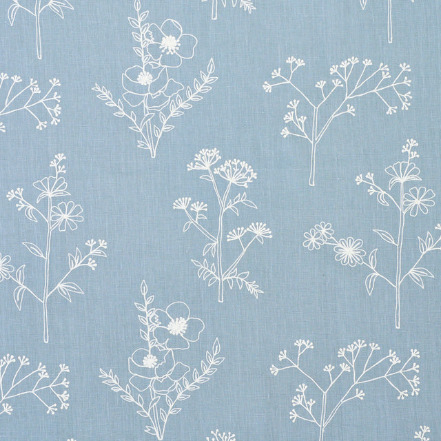 Schumacher Lisbeth Embroidery Blue Fabric - Eade's Wallpaper