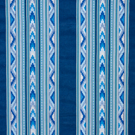 Schumacher Zarzuela Stripe Embroidery Indigo Fabric - Eade's Wallpaper