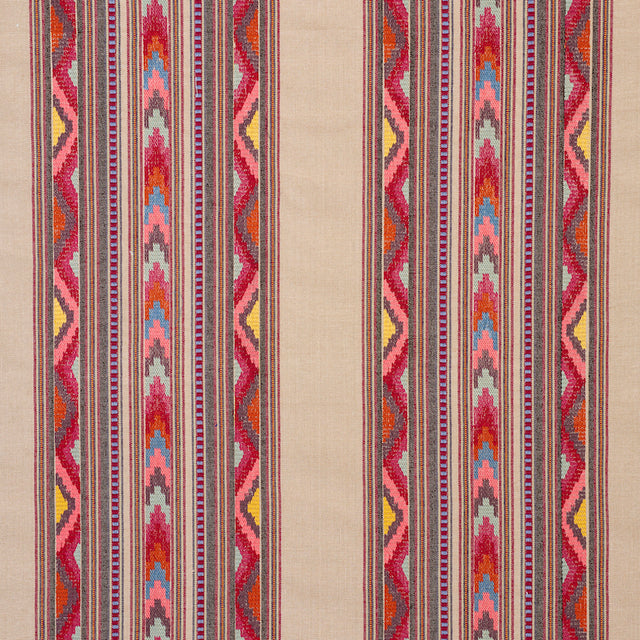 Schumacher Zarzuela Stripe Embroidery Multi Fabric - Eade's Wallpaper