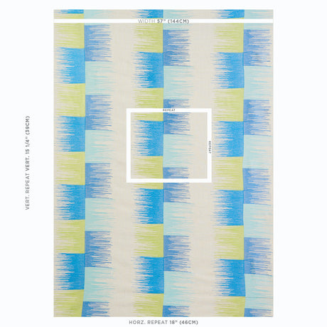 Schumacher Sunburst Stripe Embroidery Blue & Lime Fabric - Eade's Wallpaper