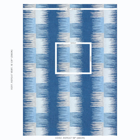 Schumacher Sunburst Stripe Embroidery Blues Fabric - Eade's Wallpaper