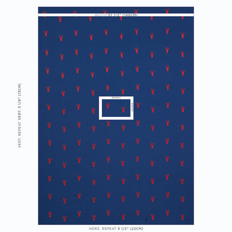 Schumacher Lobster Embroidery Navy Fabric - Eade's Wallpaper