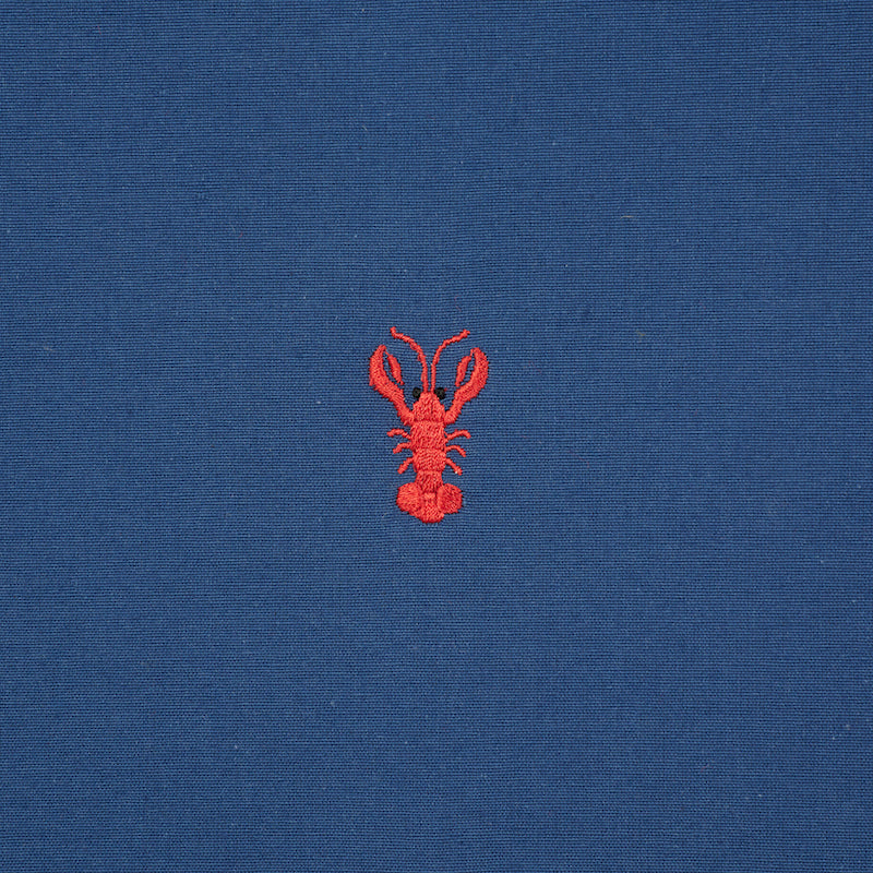 Schumacher Lobster Embroidery Navy Fabric - Eade's Wallpaper