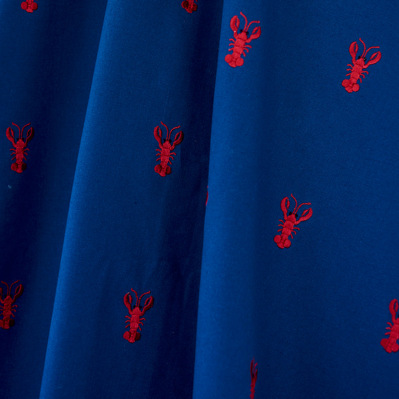 Schumacher Lobster Embroidery Navy Fabric - Eade's Wallpaper